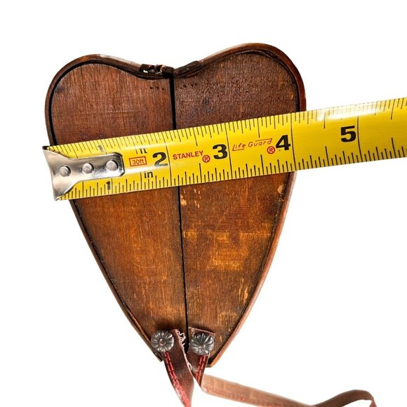 Vintage Wooden & Woven Leather Handbag Purse Brass Latch Hinges Straps - Picture 13 of 16